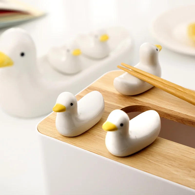 Description Picture 3 of item1-3PCS Duck Shape Ceramic Chopsticks Holder Spoon Rest Holders Fork Spatula Rack Shelf  Storage Organizer Kitchen Accessories