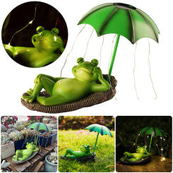 Frogs Garden Outdoor Decor Statue Resin Solar Frog Umbrella Pond Statues Solar Frog Statue Outdoor Light Garden Decoration Gift