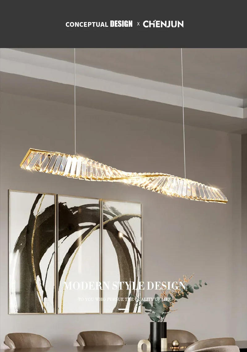 Description Picture 2 of itemLight luxury long strip restaurant crystal chandelier designer modern personality minimalist art dining room led one word lamps