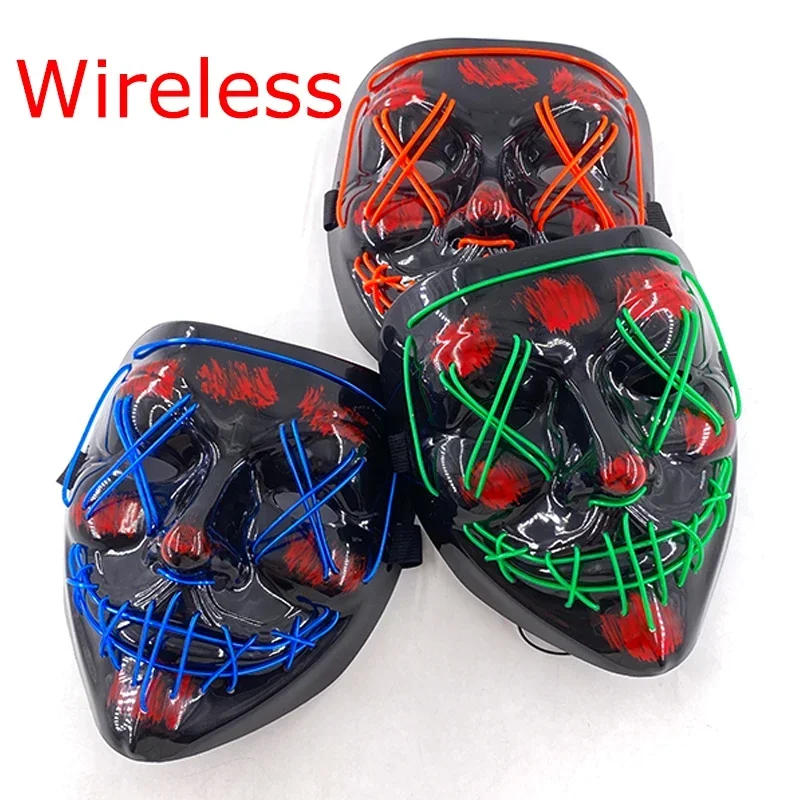 Description Picture 6 of itemWireless Halloween Neon LED Purge Mask Masque Masquerade Party Masks Light Grow in the Dark Horror Mask Glowing Masker