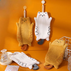 Cartoon Cat Hand Towel Kitchen Bathroom Hanging Hankerchief Absorbent Hand Towel Household Multi-functional Cleaning Cloth
