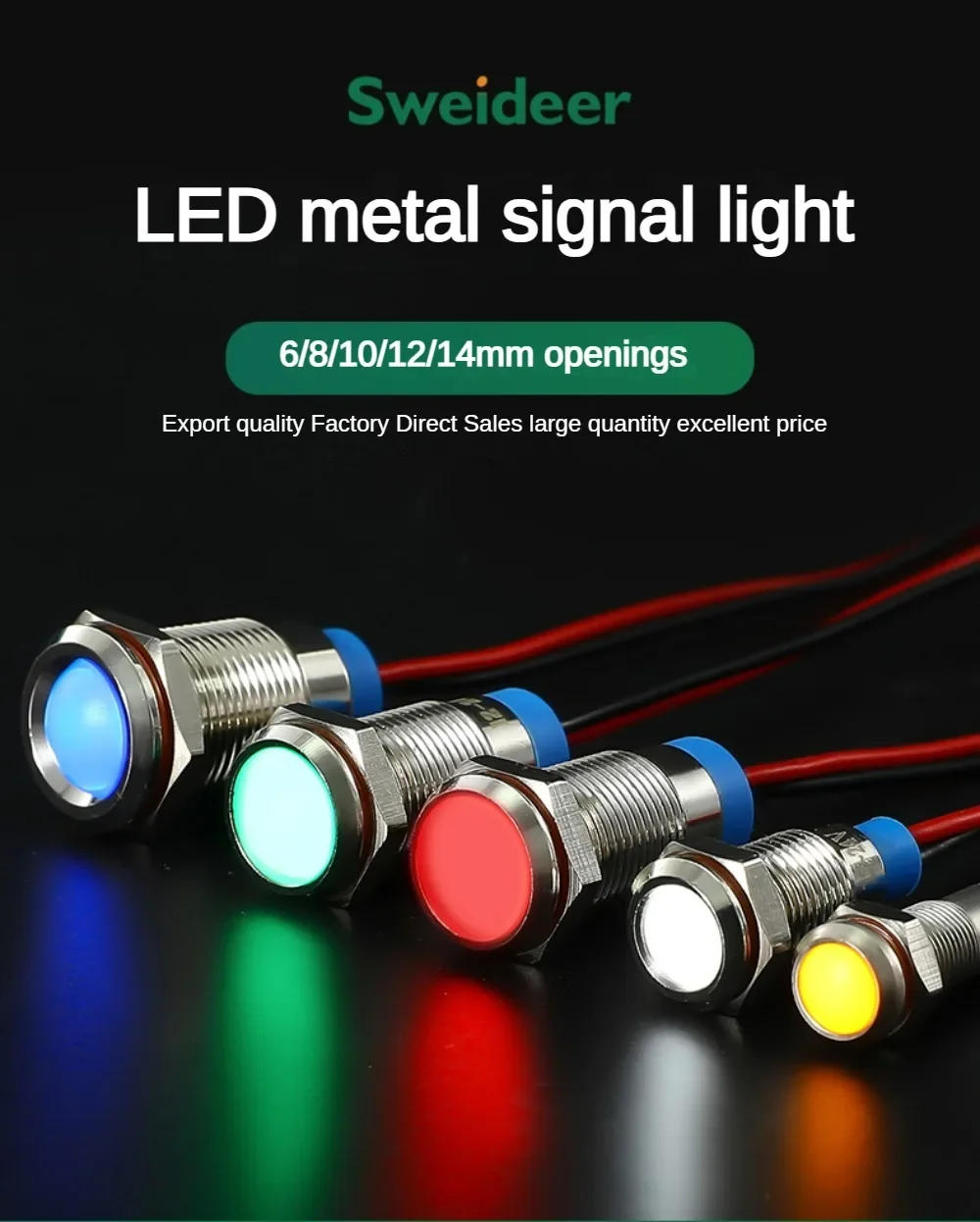 Description Picture 2 of item6/8/10/12/14mm Waterproof Metal LED Warning Indicator Light IP65 Signal Lamp Pilot Wire Switch 3V 6V 12V 24V 220V Red Green Blue