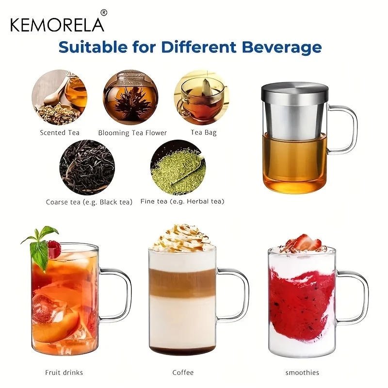 Description Picture 6 of item477ML Glass Cup Tea Infuser Mug Borosilicate Glass Tea Mug with Stainless Steel Infuser Home Office Coffee Mug Drinkware