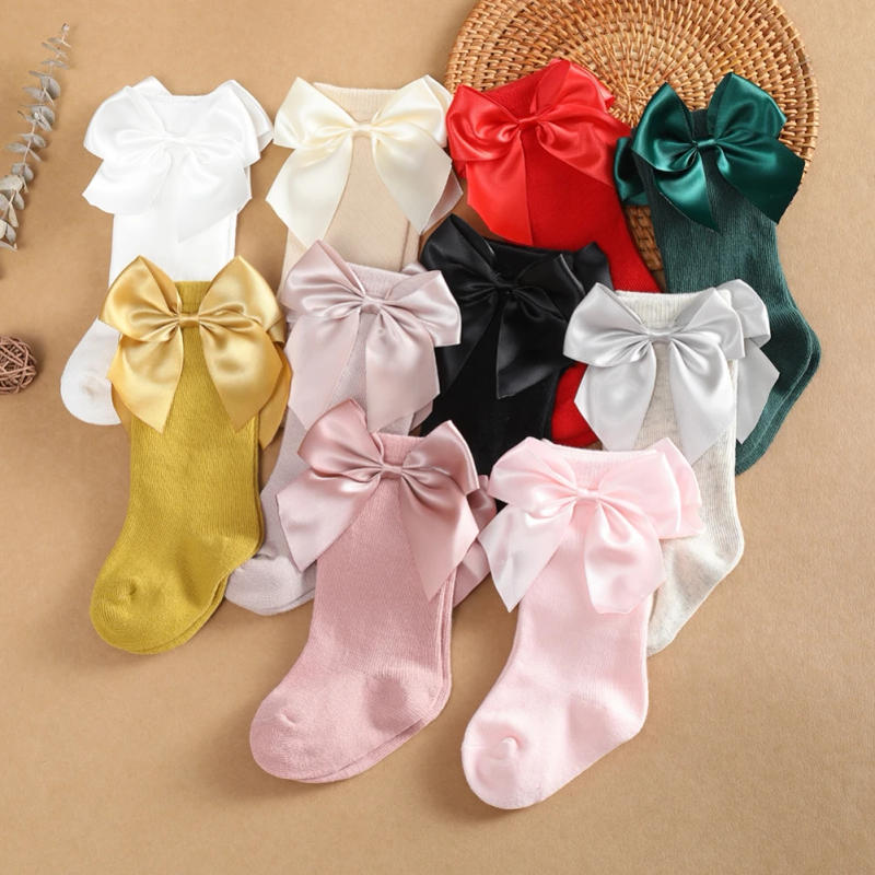 Description Picture 3 of itemBaby Toddlers Socks Girls 0-3Y Cotton Solid Bow Outing Cute Long Sock Soft Casual  Mesh Breathable Children Socks