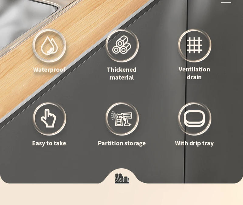 Description Picture 3 of item1pc Dish drying rack Kitchen countetop storage holder with drained board Dish&Bowl&tableware organizer Black White