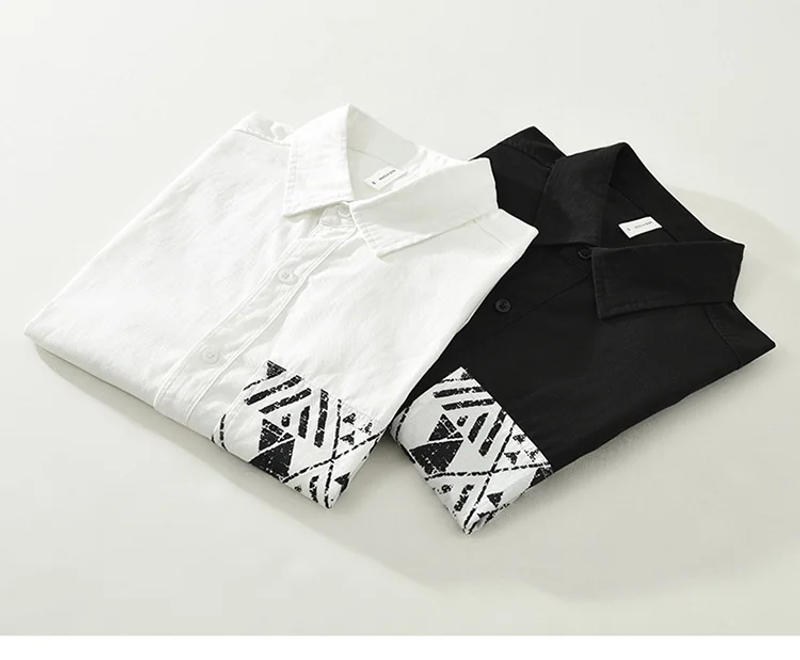 Description Picture 3 of item100% Cotton Short Sleeve New in Shirts Man Summer Daily Black Shirts Men Causal Lapel Pocket Printed Design Shirt Youth Fashion