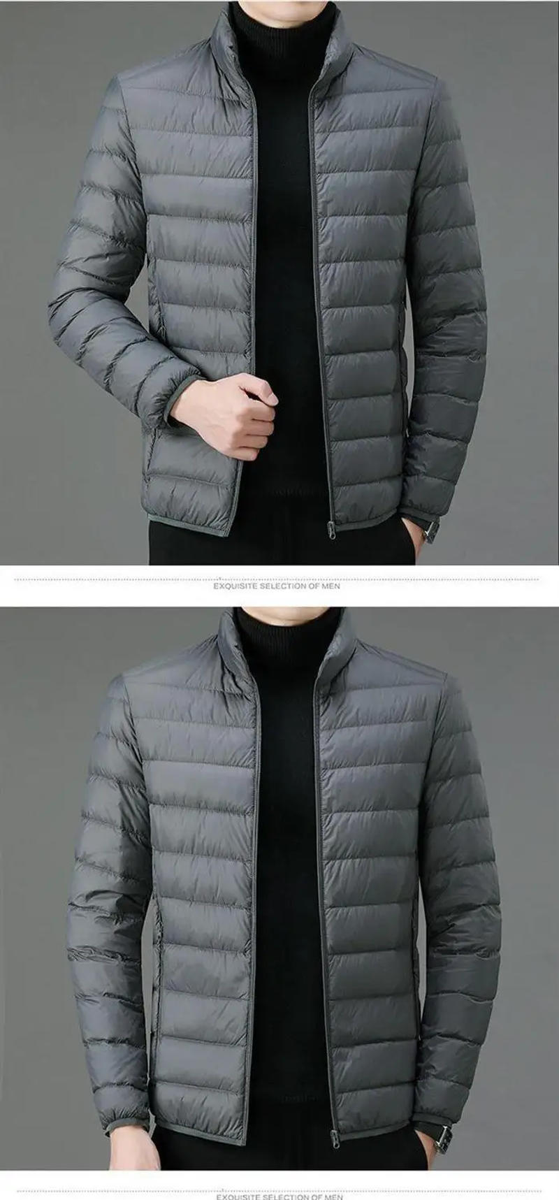 Description Picture 3 of itemAutumn Winter Men Thin Down Cotton Solid Parkas Korean Fashion Short Big Size Slim Casual Stand Collar Long Sleeve Jacket Coat