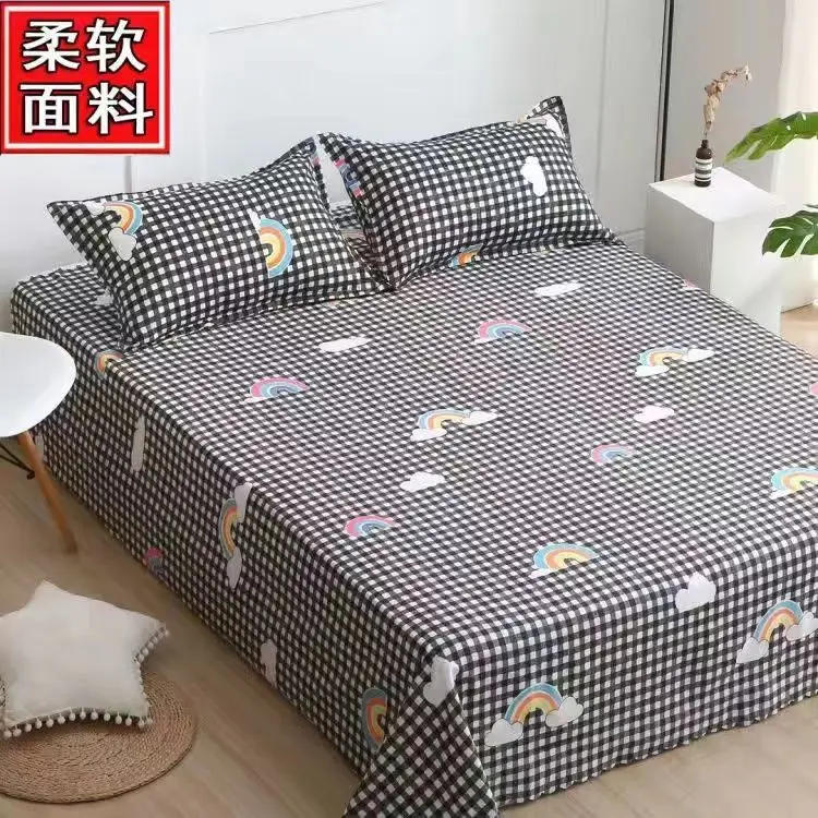 Description Picture 5 of itemFlat Sheets Printed Washed Household Comfortable Students Queen King Size Bed Cover Breathable Single Double Bedspread Trendy