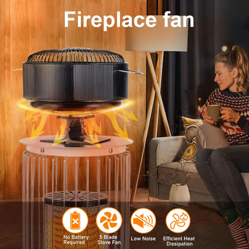 Description Picture 4 of item5 Blades Heat Powered Stove Fan Free Standing Log/Wood/Pellet Burner Ecofan Efficient Heat Distribution Quiet Home Fireplace Fan