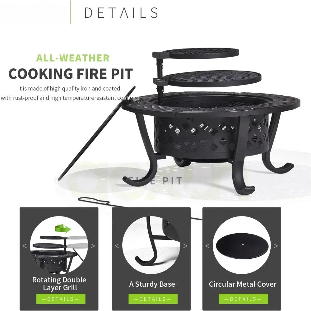 Description Picture 3 of itemFire Pit,36" Outdoor Wood Burning Fire Pit with 2 Grills,BBQ Large Fires Table for Camping,Heating,Picnics fires pit outdoor