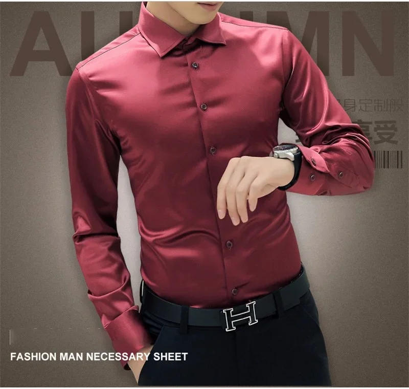Description Picture 4 of itemPlus Size 5XL 2023 New Men's Luxury Shirts Wedding Dress Long Sleeve Shirt Silk Tuxedo Shirt Men Mercerized Cotton Shirt