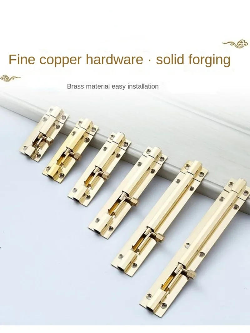 Description Picture 2 of item1PCS Home Gate Safety Furniture Hardware Retro  Solid Brass Door Slide Catch Lock Bolts Latch Barrel