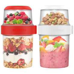 2Pcs Breakfast Oatmeal Cups Cereal Nut Yogurt Salad Container Jar Sauce Cup Lid Bento Tuppers Food Bowl Lunch Box Kitchen Gadget