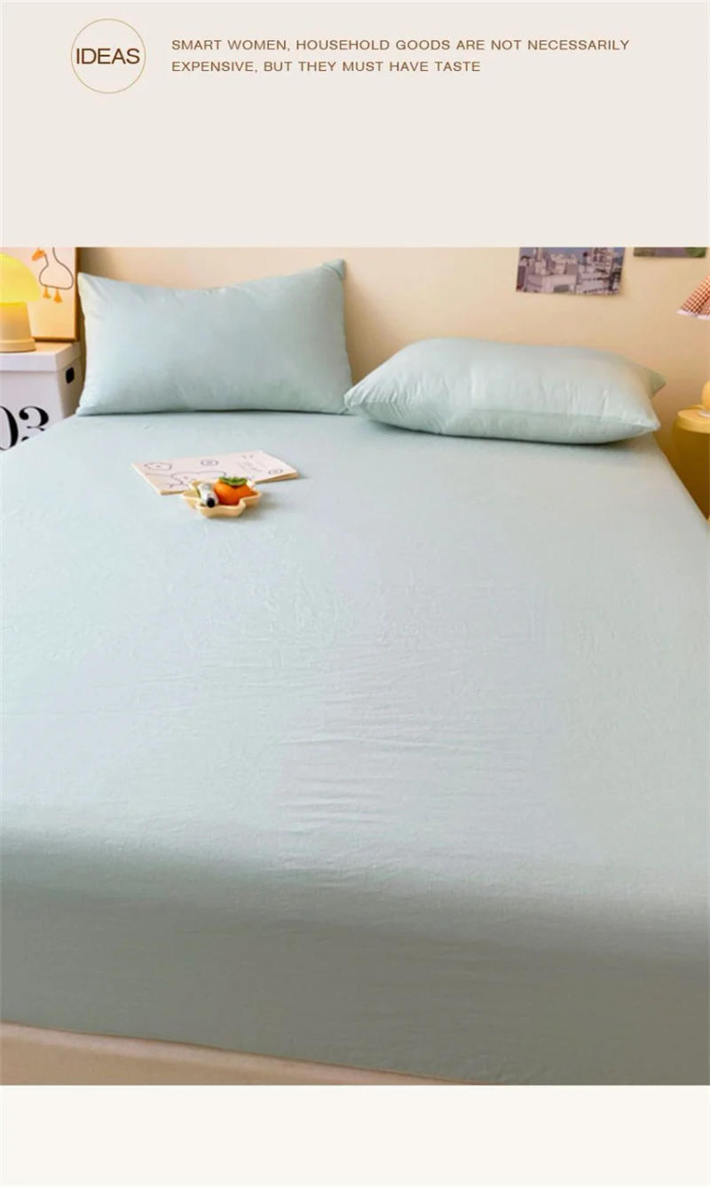 Description Picture 3 of itemWashed Cotton Mattress Covers with Elastic Band Solid Color 1pc Fitted Sheet Soft Comfort Mattress Protector Queen King Size Bed