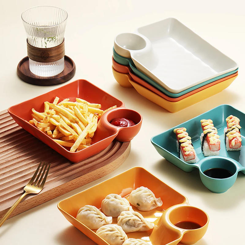Description Picture 3 of itemPlastic Dish with Dipping Plate French Fries Dumplings Easy to Clean Fruit Dish Household Utensils