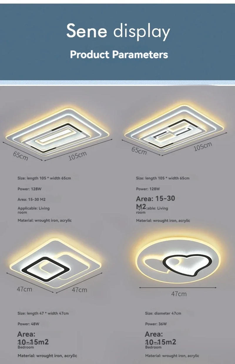Description Picture 3 of itemModern LED Ceiling Lamp 48/98/128W Square LED Panel Ceiling Light for Bedroom Living Room Kitchen Indoor Lighting Fixture