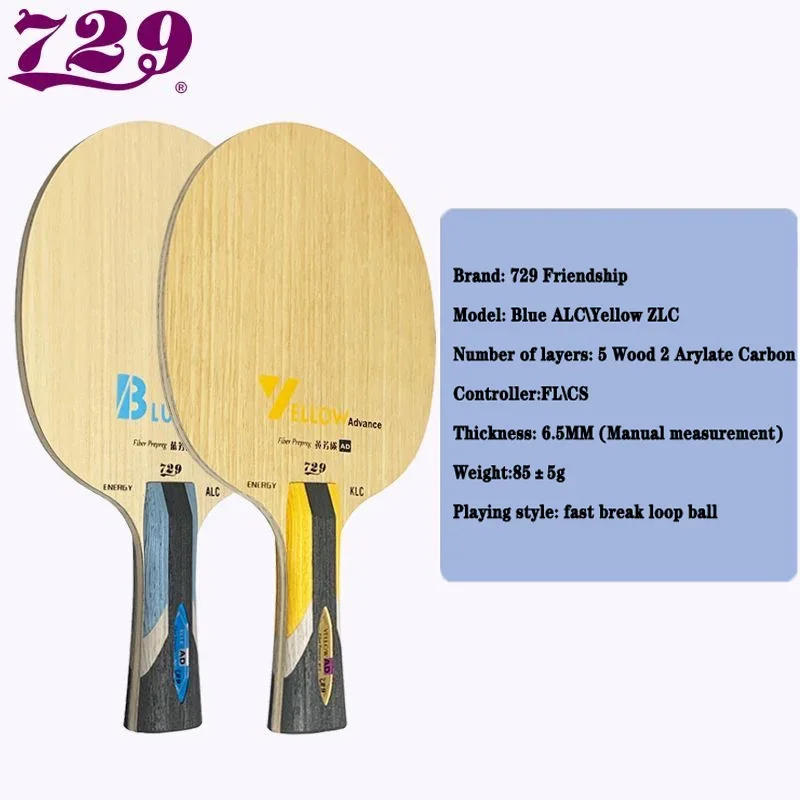 Description Picture 3 of itemOriginal 729 Friendship Yellow ALC Table Tennis Blade 5 Wood 2 AD Aryl Carbon Professional Table Tennis Blade Blue ALC Offensive