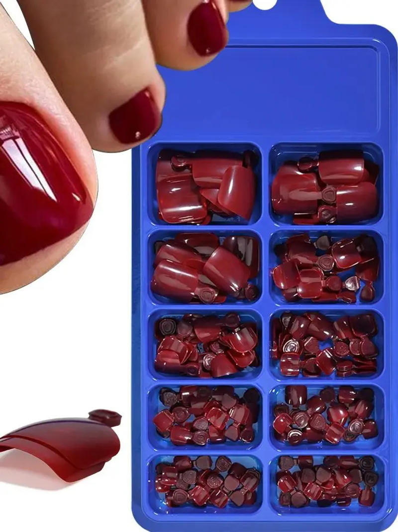 Description Picture 5 of item100Pc/Set Solid Color Simple Foot Fake Nails Artificial Red Fake Acrylic Nails Press On Toenails Art Tips Gluing Manicure Tool #