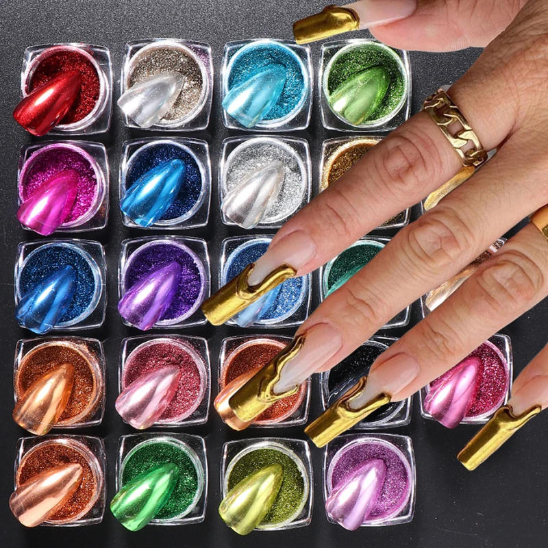 Description Picture 2 of item23 Colors Metallic Chrome Nail Powder Set Y2K Magic Mirror Gold Silver Decor Rubbing Glitter Pigment Flakes Manicure Accessories