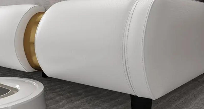 Description Picture 5 of itemModern Faux Leather Upholstered Platform Bed Frame with Golden Iron Metal Decor, Adjustable Curved Headboard, Queen White-golden