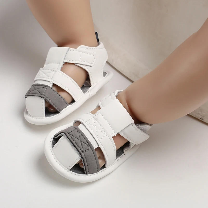 Description Picture 4 of item0-18Months Newborn Baby Boy Shoes Spring Autumn Gray White Patchwork Baby Boy Soft Sole Shoes Infant Baby Sandals Dropshipping