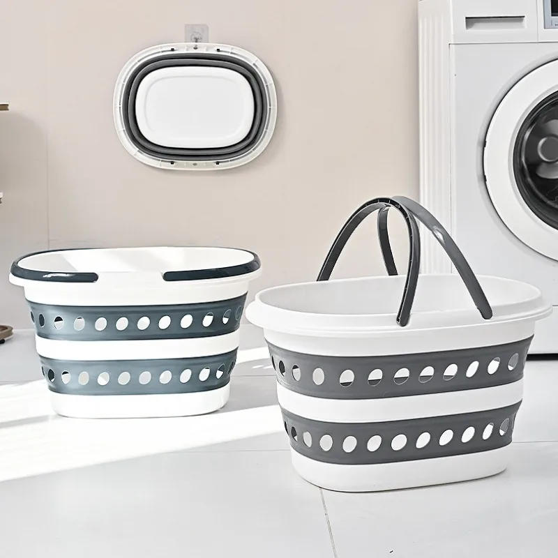 Description Picture 3 of item16L Space-saving Collapsible Laundry Basket Portable Plastic Storage Bin with Handles for Bathroom Laundry Room Organization
