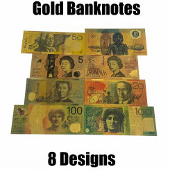 8 type Australia AUD 100 Dollar Gold Banknote Plated Colorful Gold Foiled Banknote for creative gift and Collection