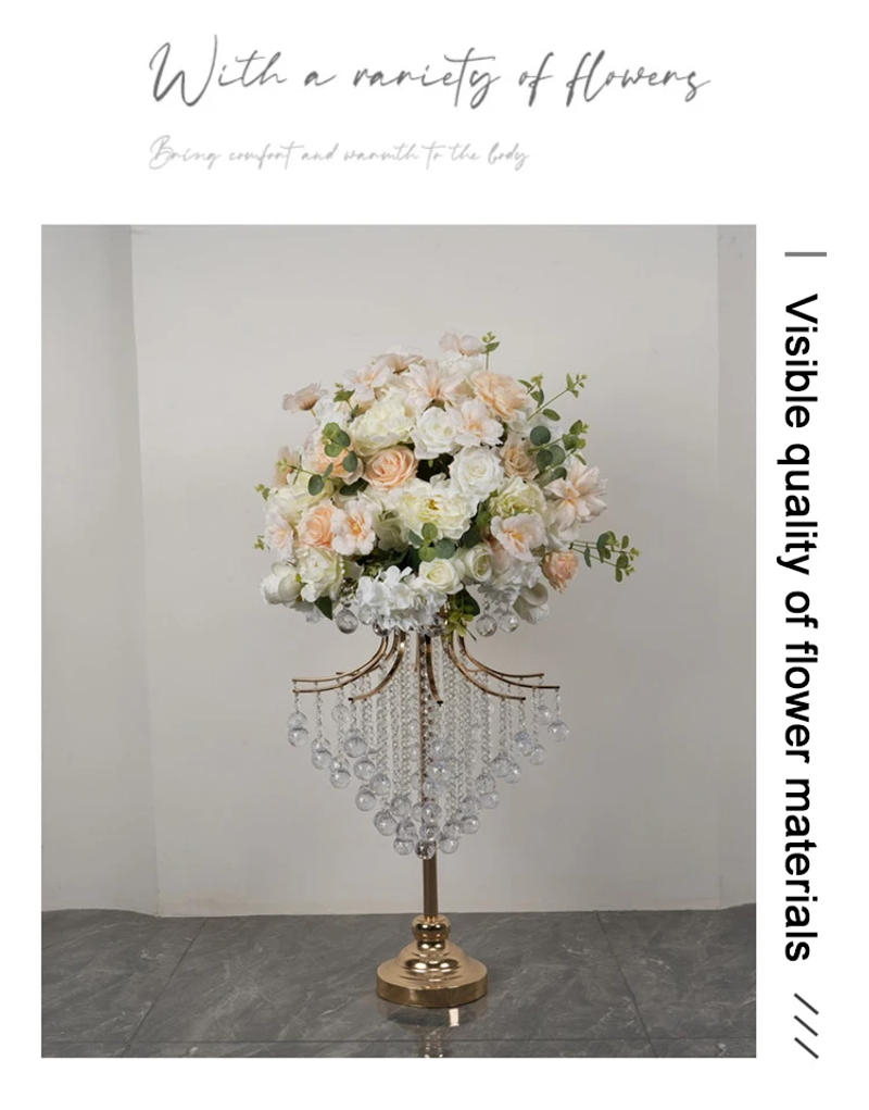 Description Picture 3 of itemChampagne White Floral Strip Wedding Backdrop Deco Rose Floor Flower Runner Event Table Centerpieces Ball Arrangement Party Prop