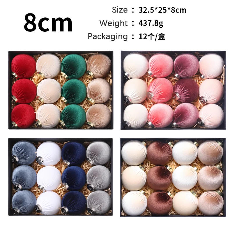 Description Picture 2 of item12pcs Velvet Christmas Balls Christmas Tree Ornaments Xmas Hanging Tree Pendants Festival Party Decorations 2025 New Year Gift