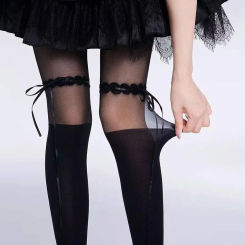 Women Bow Stockings Splice Slim Thin Party Thigts Nylon Club Gothic Lolita Black Pantyhose Straps Y2k