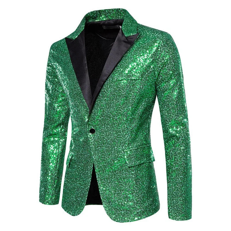 Description Picture 5 of itemFashion Men Luxurious Sequin Suit Jacket Green / Silver Men's Bar KTV Stage Dress Male Blazer Coat