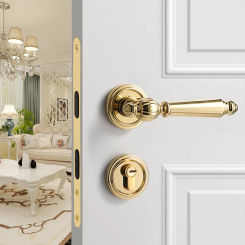 Mute or Magnetic Door Lock Wooden Door Locks Body Indoor Bedroom Golden Household Split Wood Door Lockest Handle Knob