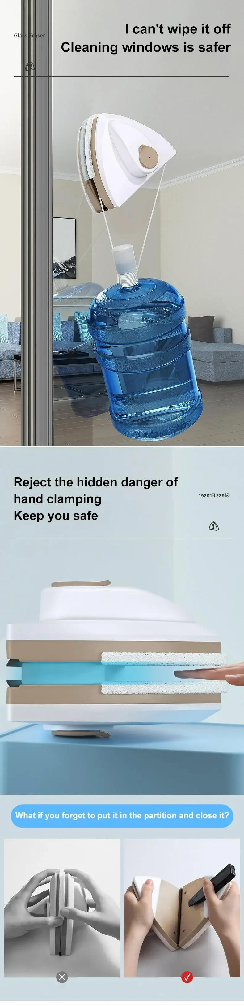 Description Picture 4 of itemIconic Brand NEW Magnetic Glass Window Cleaning Tool Water Discharge Double-layer Wiper Household Special Window Cleaner For Home