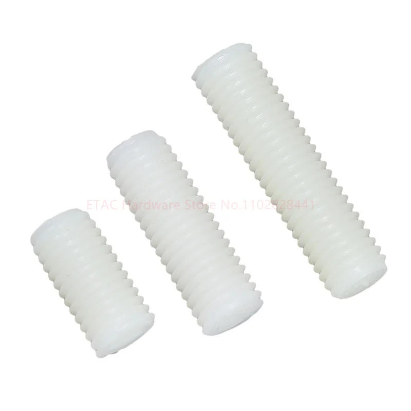 Description Picture 3 of itemM3 M4 M5 M6 M8 M10 M12 Metric Thread White Nylon Plastic Insulated Slotted Flat Point End Headless Grub Bolt Set Screw