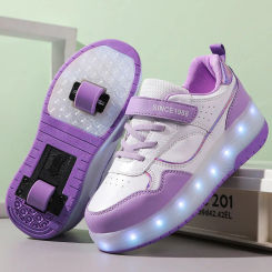 New Roller Skate Shoes Kids Sneakers Luminous USB Charge Four Wheels Sports Board Shoes Illuminated Shoes Boys Girls Roller Shoe