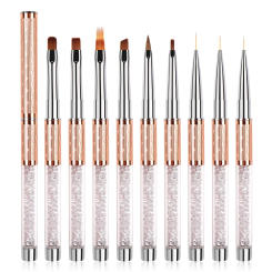 BQAN Rose Gold Nail Art Brush Rhinestone Handle Gradient Nail Brush Line Painting Brushes Nail Crystal Acrylic Liner Drawing Pen