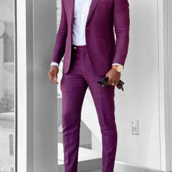 Summer Linen Purple Men Suits Groom Tuxedo Prom Slim Fit Blazers Hombre Casual High Quality Custom 2 Piece Set Costume Homme