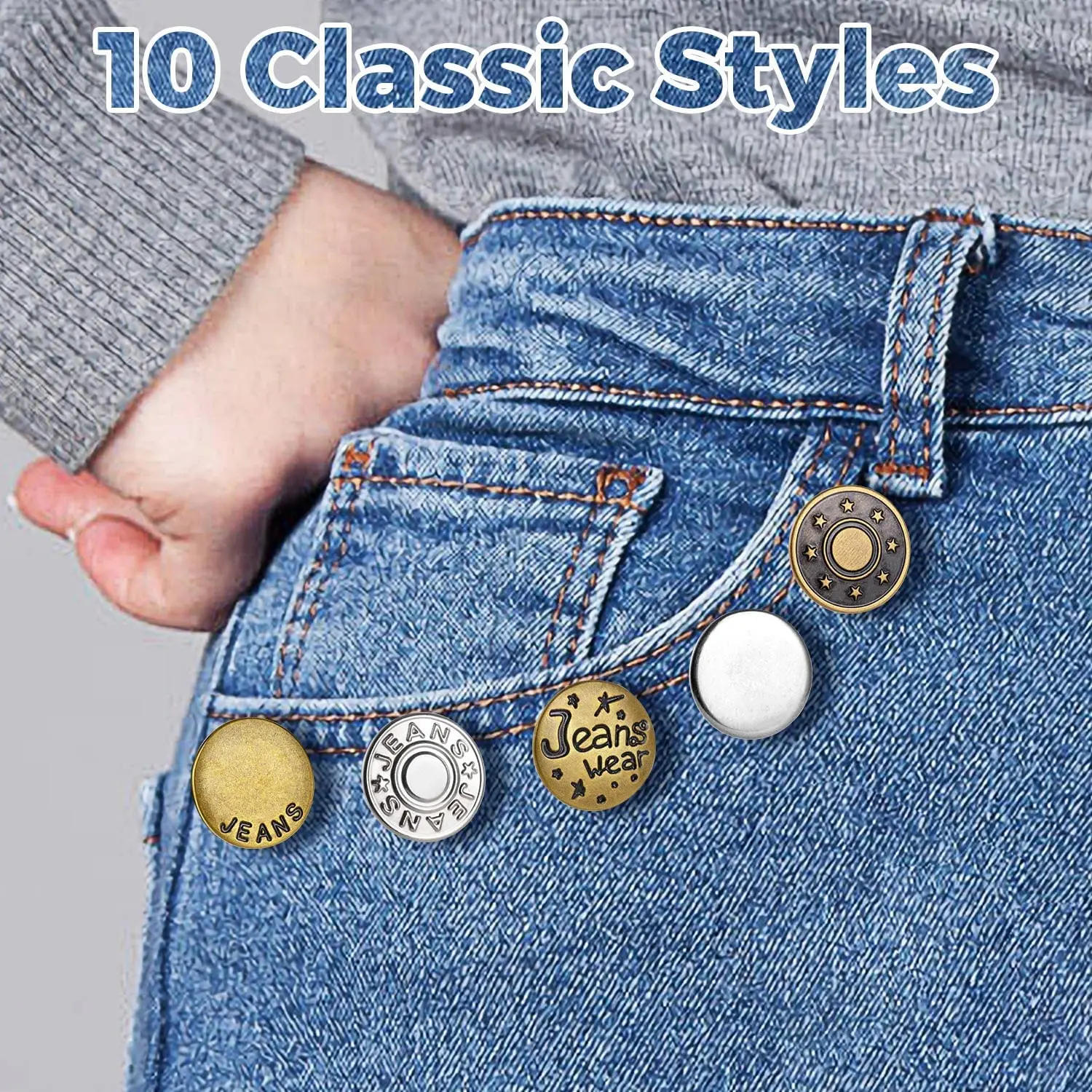Description Picture 5 of item20/10Pcs Detachable Jeans Buttons Adjustable Waist Retro Metal Button No Sewing Pants Buckles Screw Nail Repair Kit Send Tools