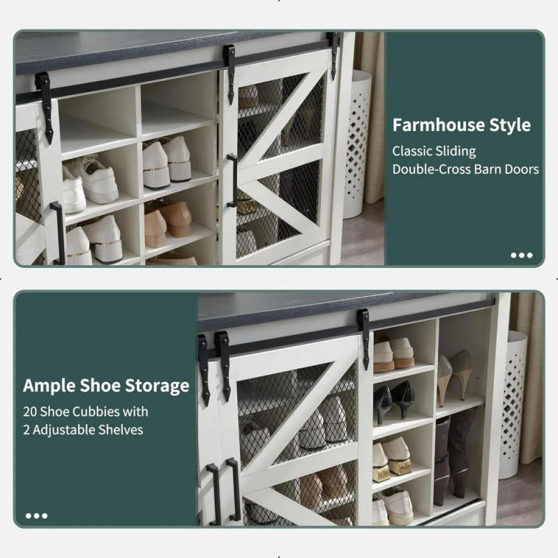 Description Picture 5 of itemEntryway Bench with Coat Rack, 20 Shoe Cubbies & 12 Coat Hooks Wide Hall Tree with Shoe Storage Bench, Mudroom Storage Cabinet