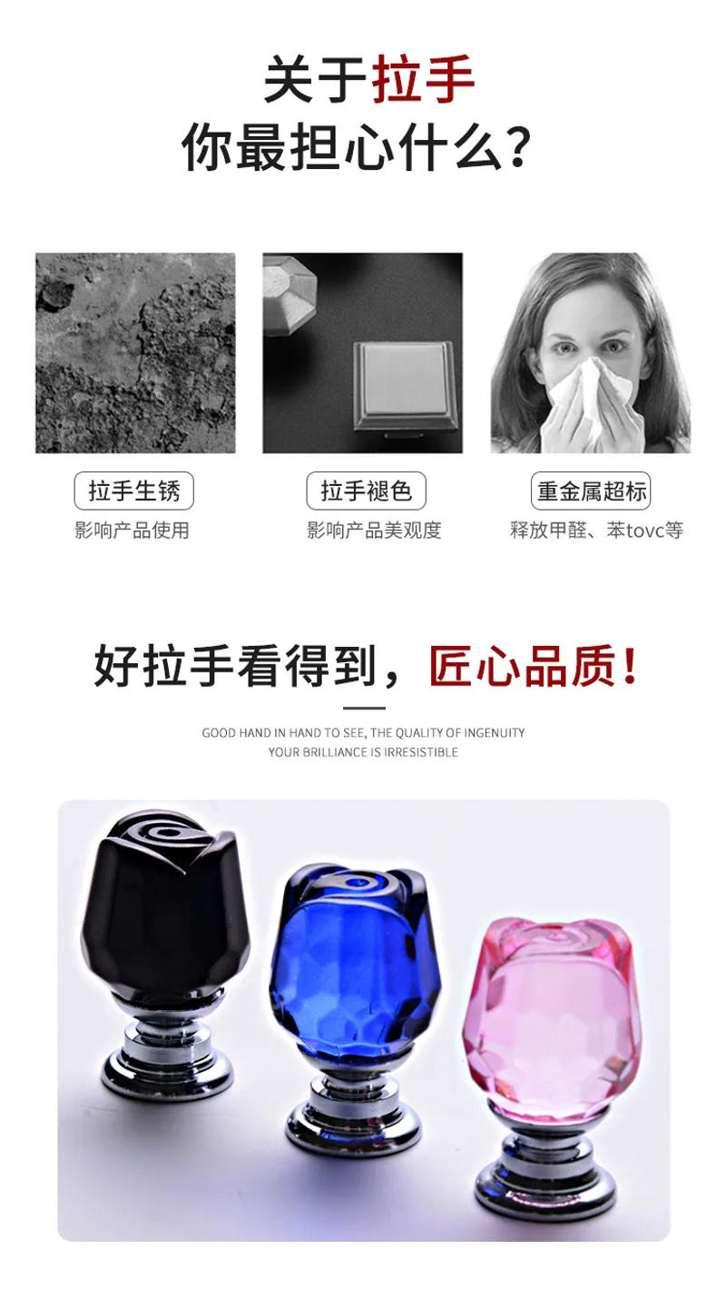 Description Picture 4 of item8 Pcs/Set Door Knobs Pink Rose Crystal Glass Kitchen Cabinet Pulls Drawer Furniture Handle 22MM w/8x20mm 8 x Screws