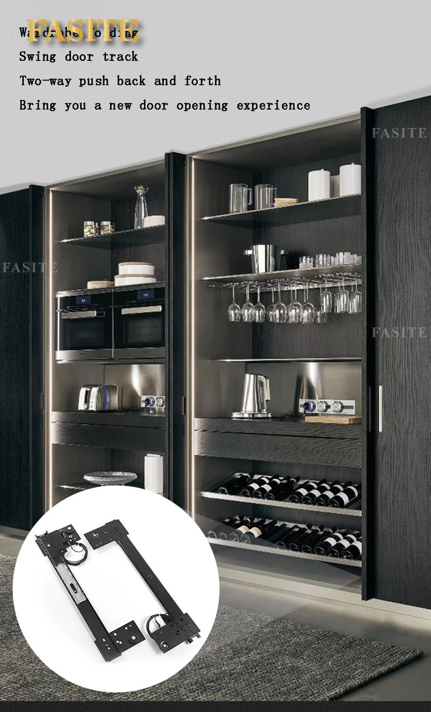 Description Picture 2 of itemCabinet Side Hidden Slide Rail Wardrobe Folding Telescopic Plug-in Storage Swing Door Rail Furniture Hardware Set