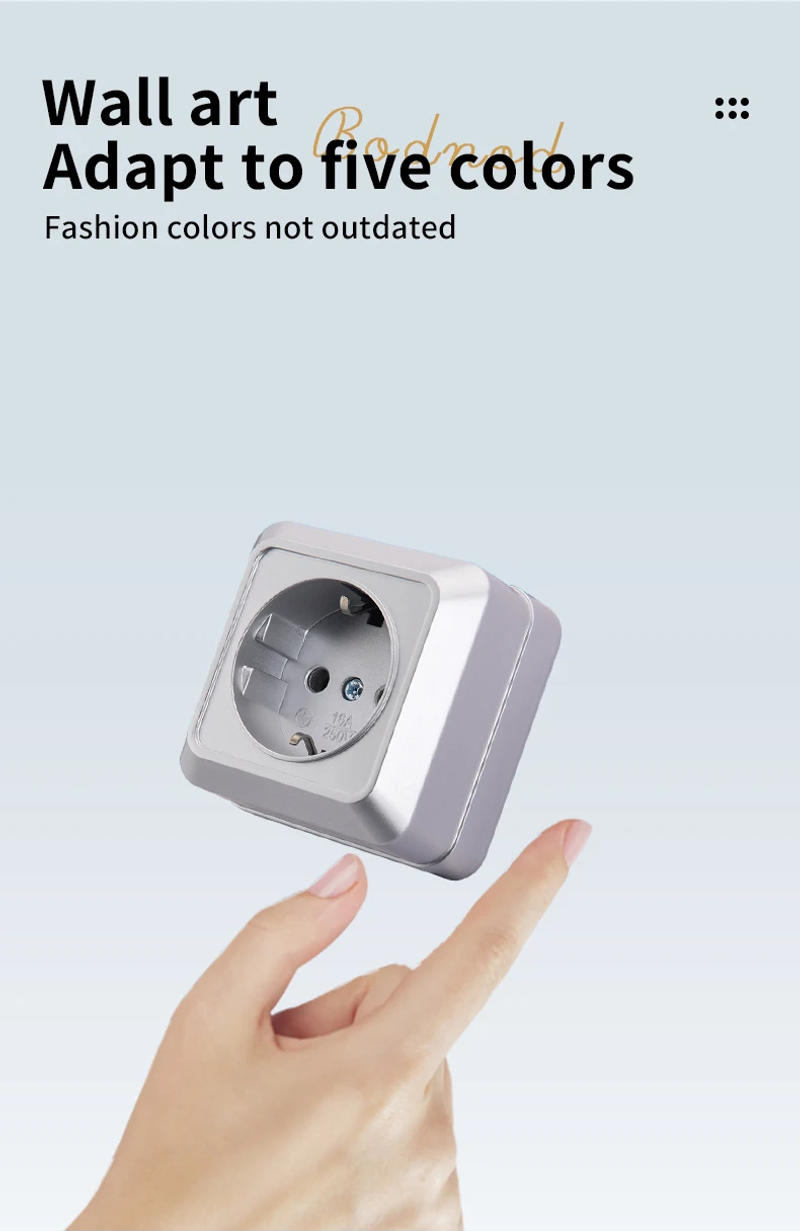 Description Picture 4 of itemWESA Silvery Wall Surface Socket Plug Exterior Electrical Outlets With Ground Outdoor Power Socket Flame Retardant Paint Plastic