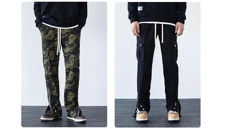 Description Picture 4 of item782 American Style Hip Hop Trendy Personality Design Flared Pants Zipper Retro Camouflage High Street Straight Trousers For Man
