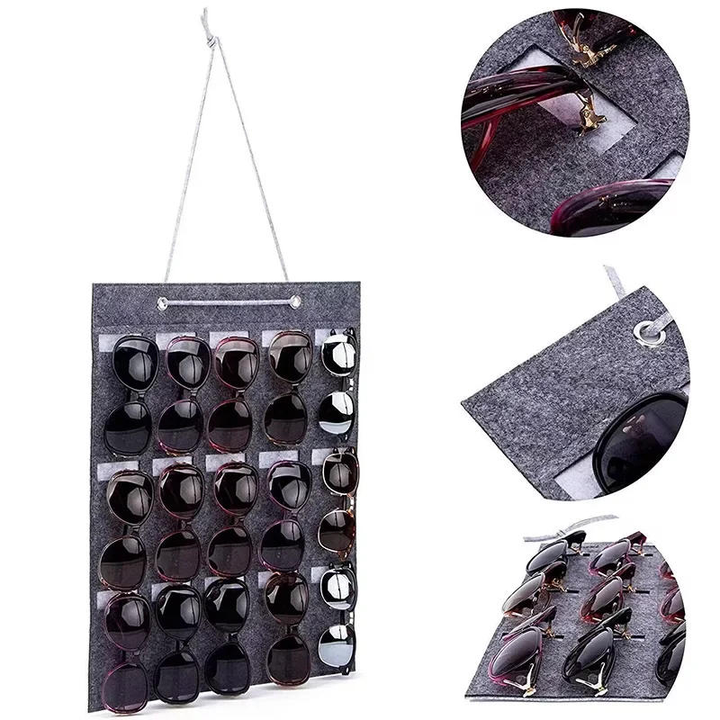 Description Picture 3 of itemNew High Quality 15 Grids Glasses Organizer Storage Wall Hanging Bag Sunglasses Eyeglass Container