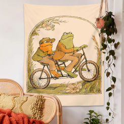 Psychedelic Frog Tapestry Goblincore Toad ride a bicycle retro Wall Hanging flower Aesthetic Hippie Aesthetic Room Decor Mural