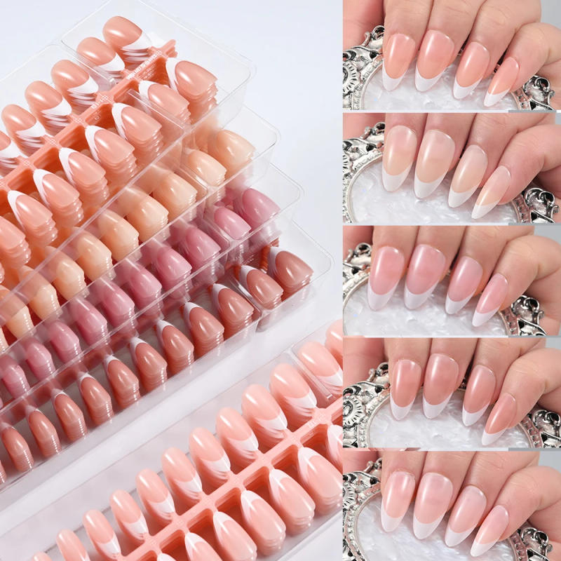 Description Picture 6 of item120/150Pcs Matte/Glossy Nude Pink Almond False Nail Pre-made French Short Almond Nail Tips Press On Nails Full-Cover Fingernails