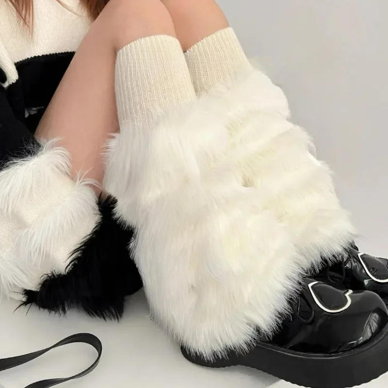 Description Picture 5 of item1/2Pairs Plush Leg Warmers Women Winter Long Faux Fur Stockings Lolita Warm Sweet Stockings Furry White Girls Boot Cover Socks