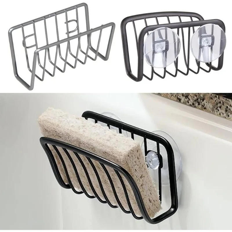 Description Picture 2 of itemSuction Cup Sponge Holder Stainless Steel Wall Mounted Kitchen Sink Organizer Rack Draining Storage Basket for Sponge Scourer