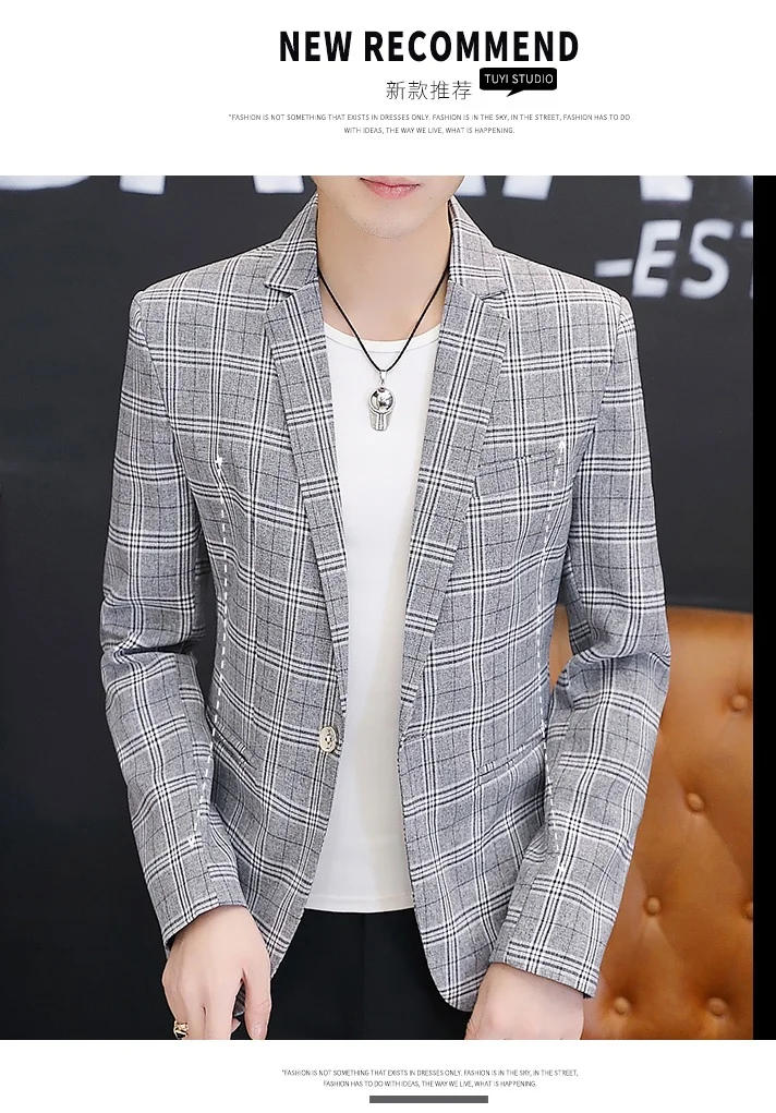 Description Picture 4 of itemBritish suit men spring and autumn thousand birds checkered plankton handsome small suit clothes men's high-end casual coat tide