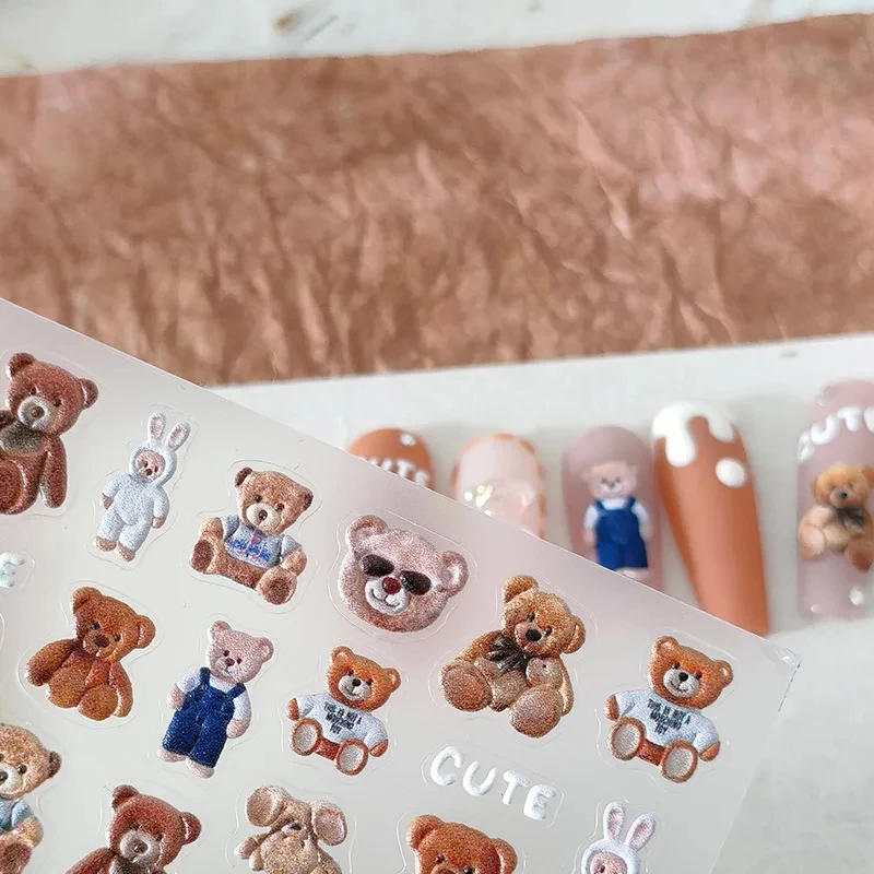 Description Picture 4 of itemKorean Cartoon Hug Bear High Quality 3D Engraved Nail Stickers Nail Art Decorations Nail Decals 2023 New Design